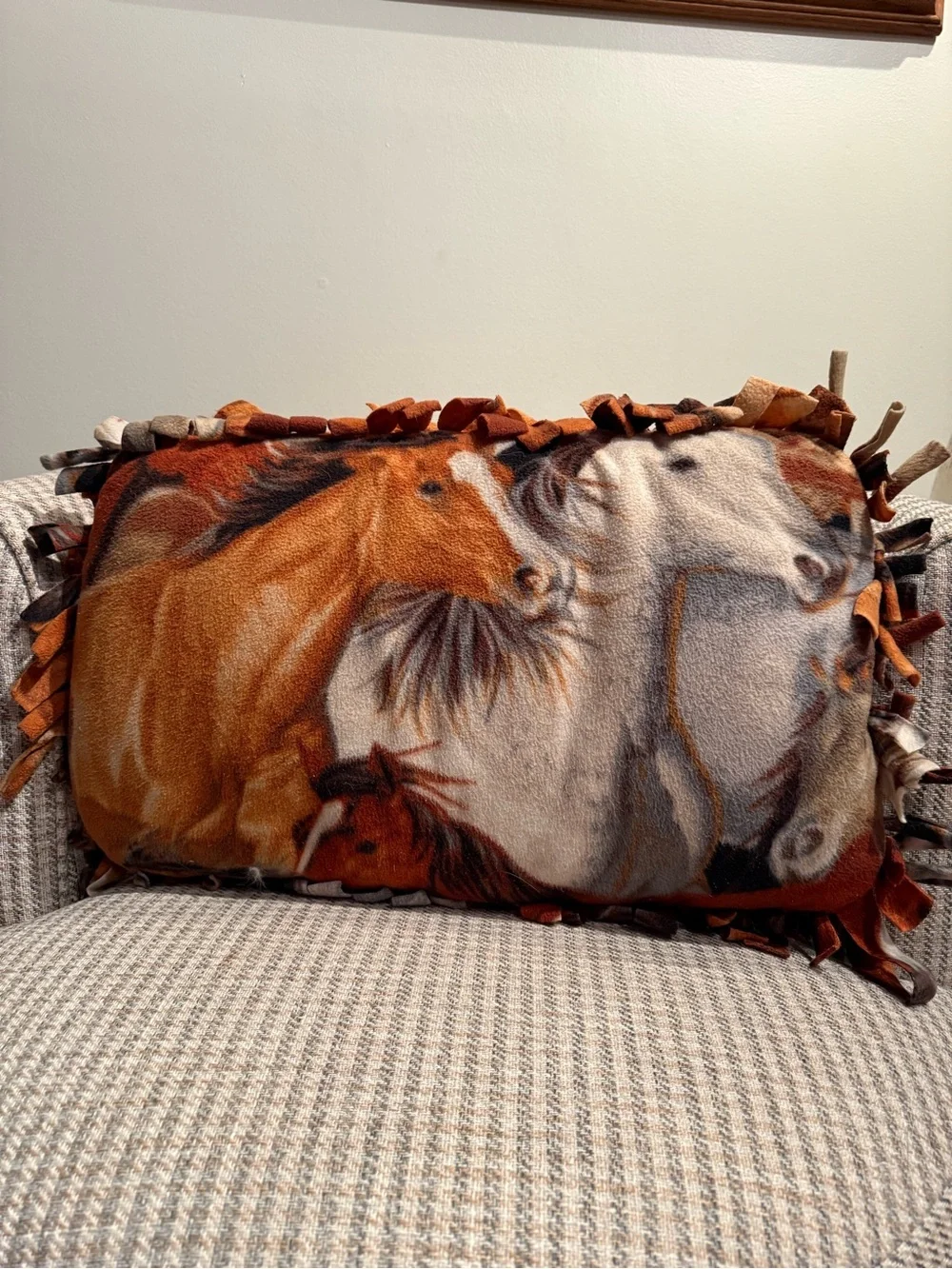 Fleece Horse Print Accent Pillow - Brown & White Horses